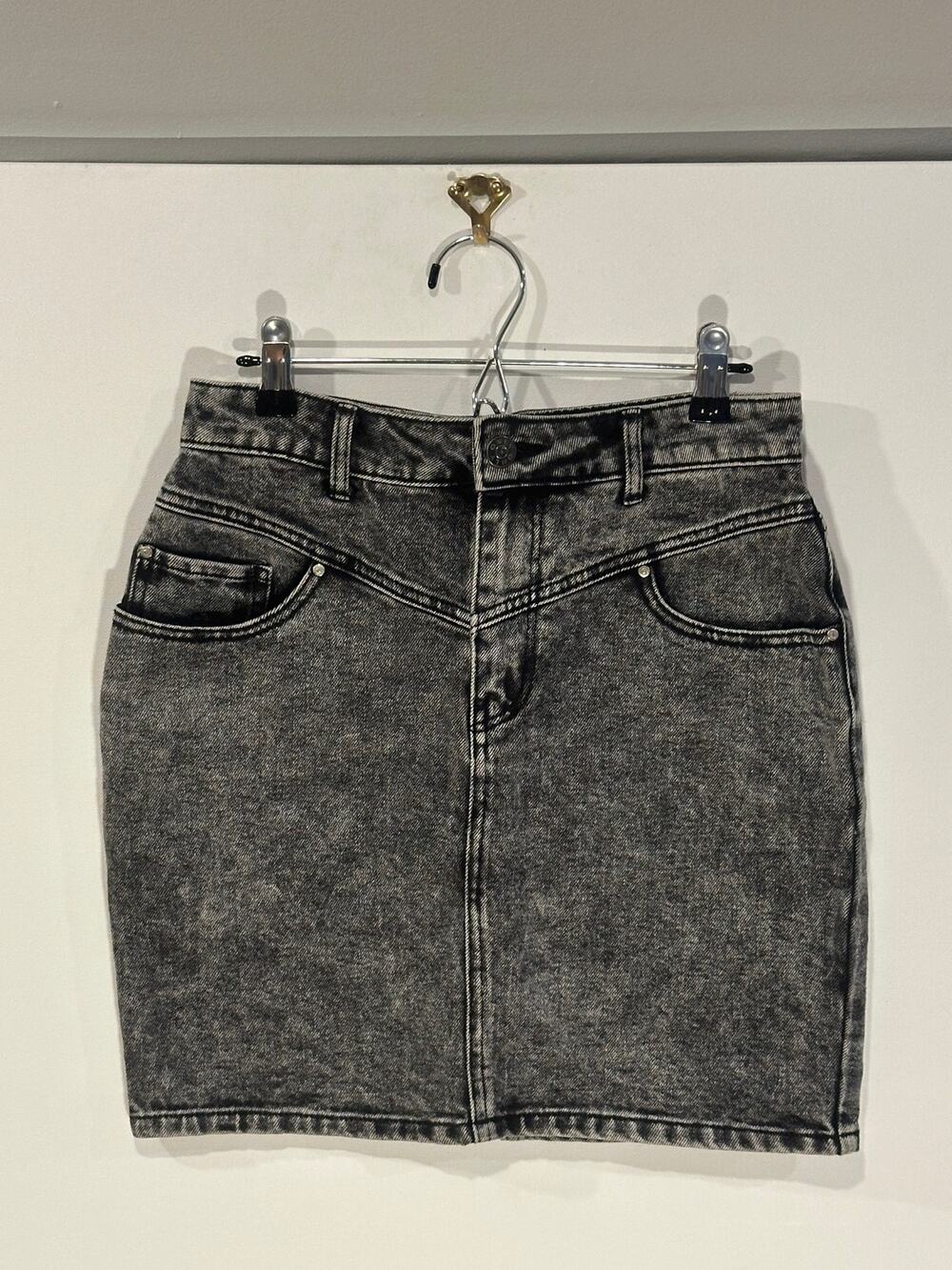 ONLY Blue Denim Acid Wash Black Western High Rise Denim Mini skirt EU 36 US 6